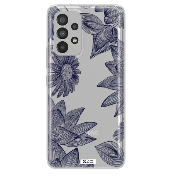 Blue Line Flower Samsung A53 Clear TPU Case