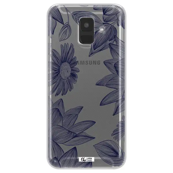 Blue Line Flower Samsung A6 Clear TPU Case