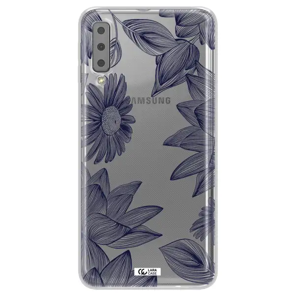 Blue Line Flower Samsung A7 2018 Clear TPU Case