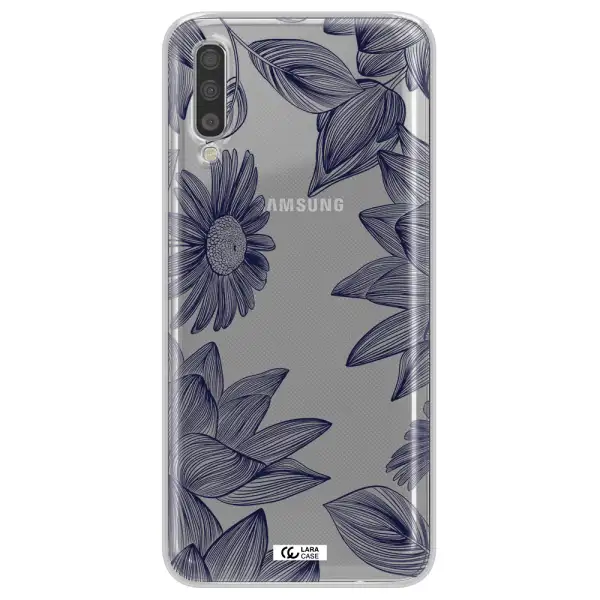 Blue Line Flower Samsung A70 Clear TPU Case
