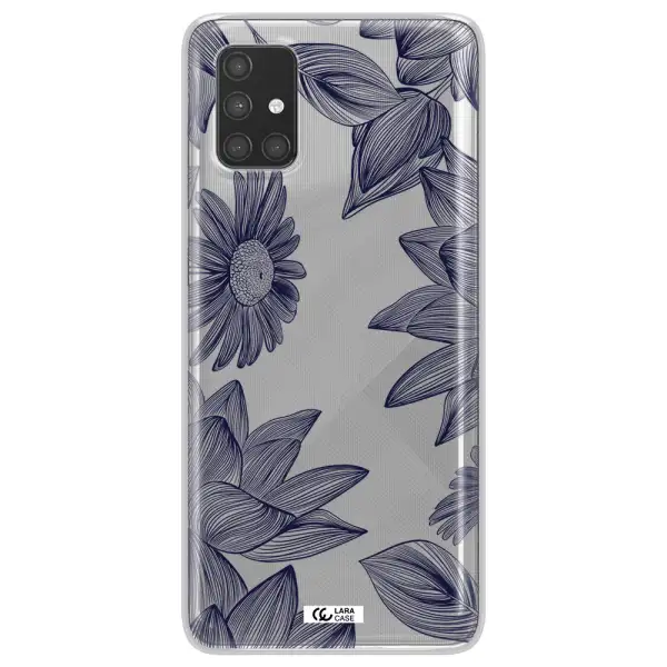 Blue Line Flower Samsung A71 Clear TPU Case