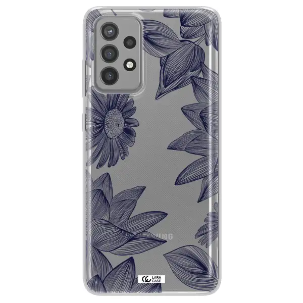 Blue Line Flower Samsung A72 Clear TPU Case