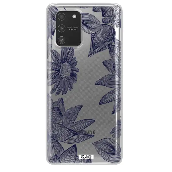 Blue Line Flower Samsung A91 Clear TPU Case