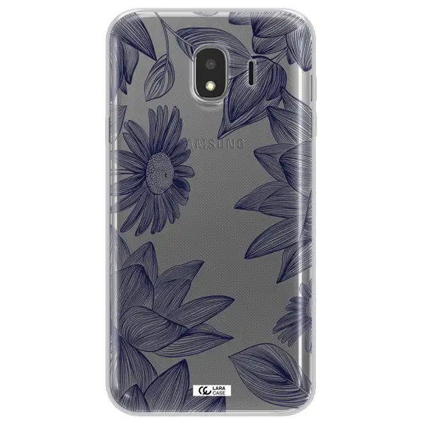 Blue Line Flower Samsung J4 Clear TPU Case