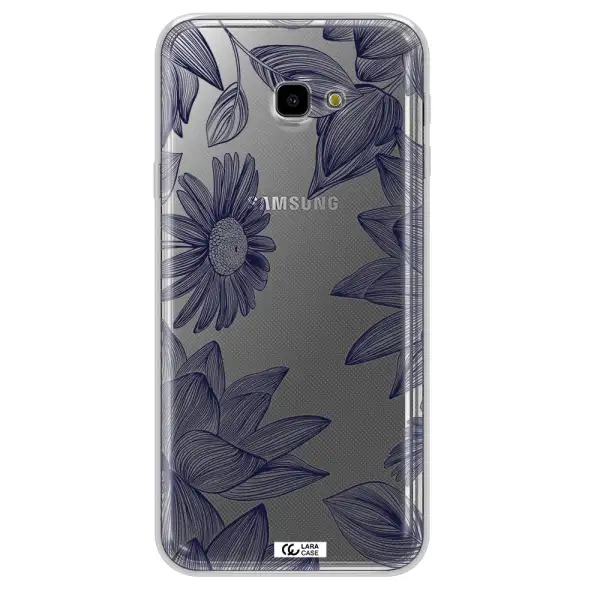 Blue Line Flower Samsung J4 Plus Clear TPU Case