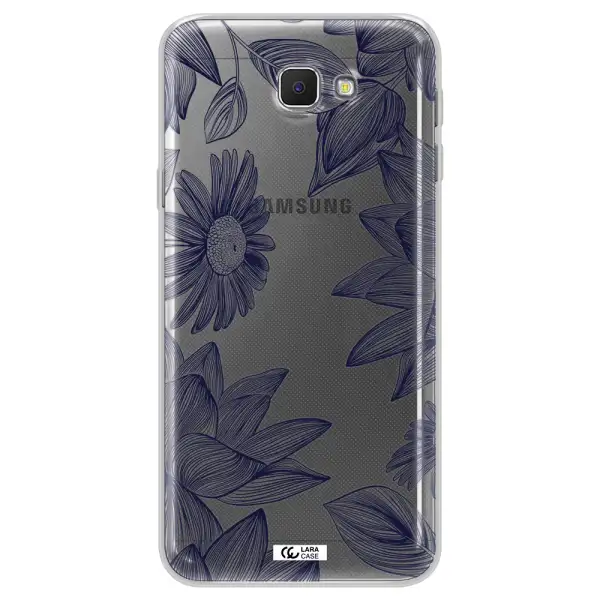 Blue Line Flower Samsung J5 Prime Clear TPU Case