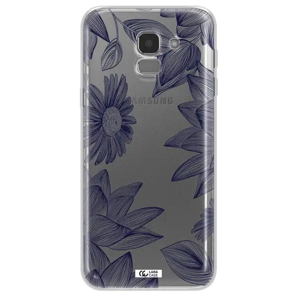 Blue Line Flower Samsung J6 Clear TPU Case