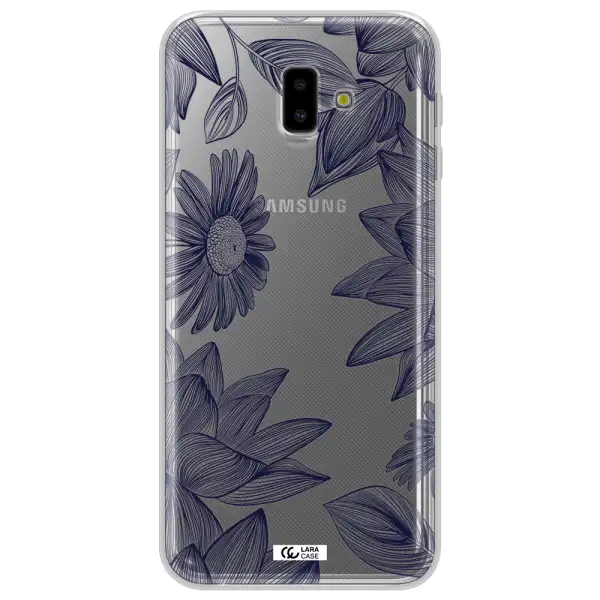 Blue Line Flower Samsung J6 Plus Clear TPU Case