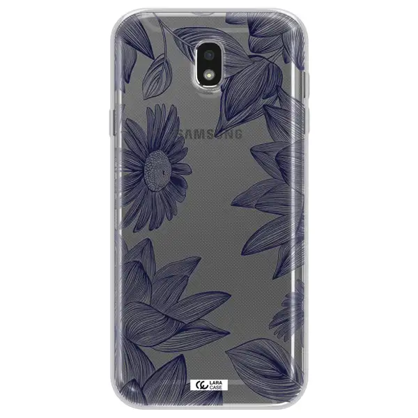 Blue Line Flower Samsung J7 Pro Clear TPU Case