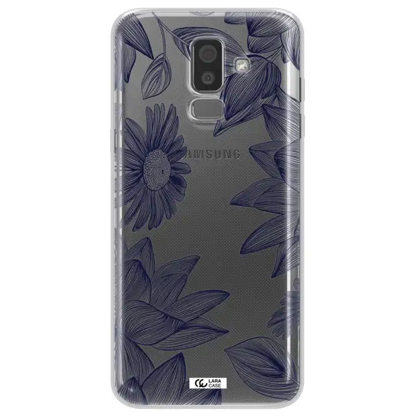 Blue Line Flower Samsung J8 Clear TPU Case