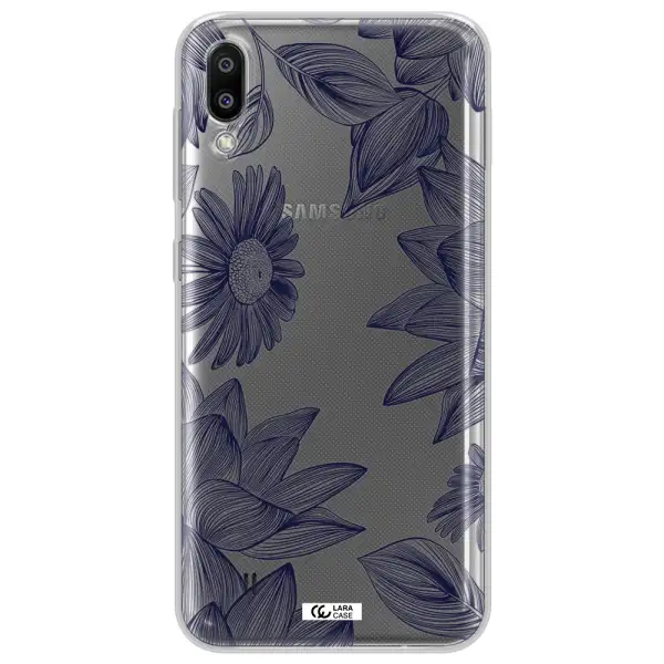 Blue Line Flower Samsung M10 Clear TPU Case