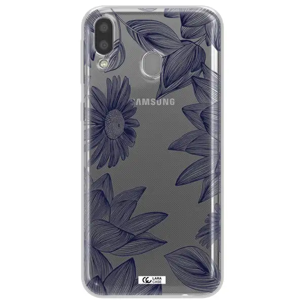 Blue Line Flower Samsung M20 Clear TPU Case