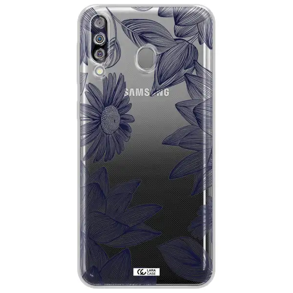 Blue Line Flower Samsung M30 Clear TPU Case