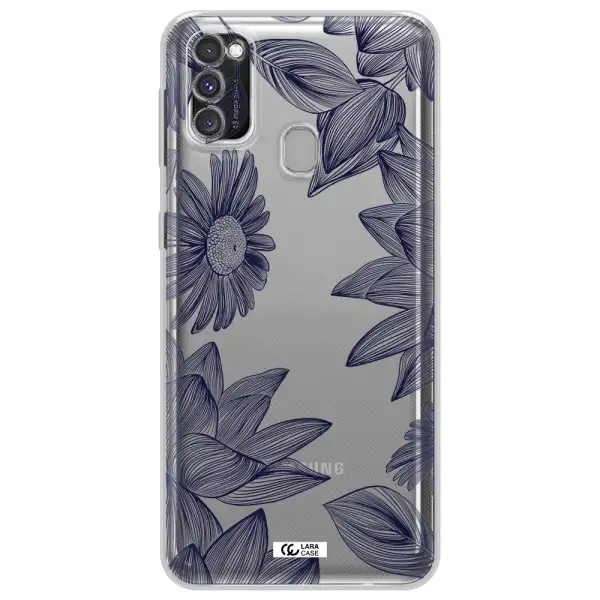 Blue Line Flower Samsung M30S Clear TPU Case