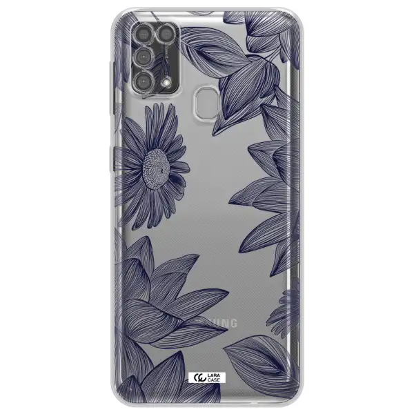 Blue Line Flower Samsung M31 Clear TPU Case