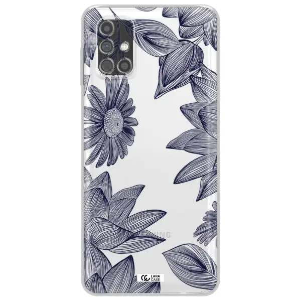 Blue Line Flower Samsung M31S Clear TPU Case