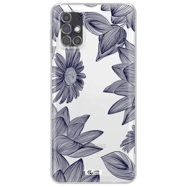 Blue Line Flower Samsung M51 Clear TPU Case