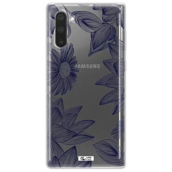 Blue Line Flower Samsung Note 10 Clear TPU Case