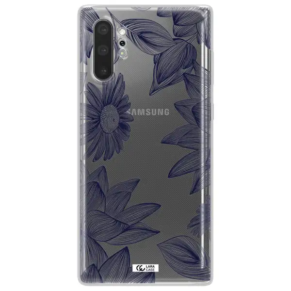 Blue Line Flower Samsung Note 10 Plus Clear TPU Case
