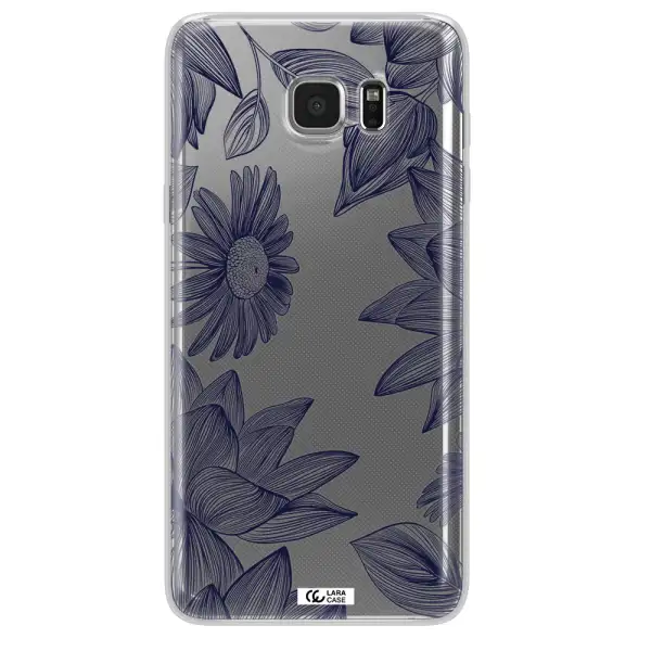 Blue Line Flower Samsung Note 5 Clear TPU Case