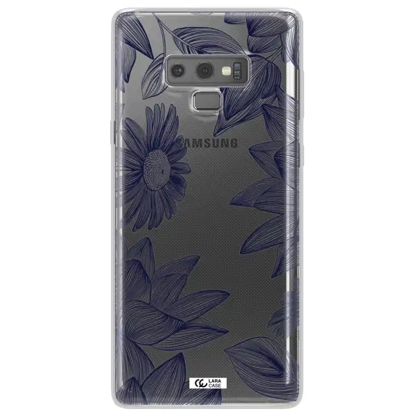 Blue Line Flower Samsung Note 9 Clear TPU Case