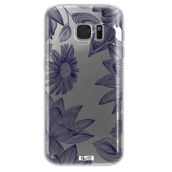 Blue Line Flower Samsung S 7 Clear TPU Case