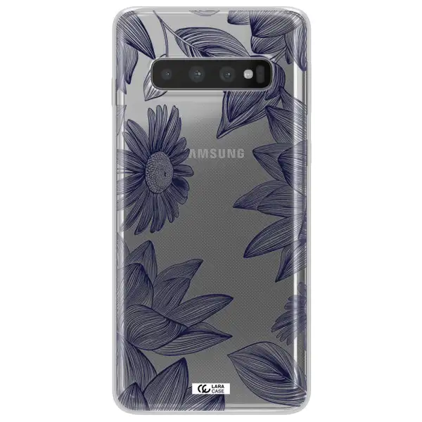 Blue Line Flower Samsung S10 Plus Clear TPU Case