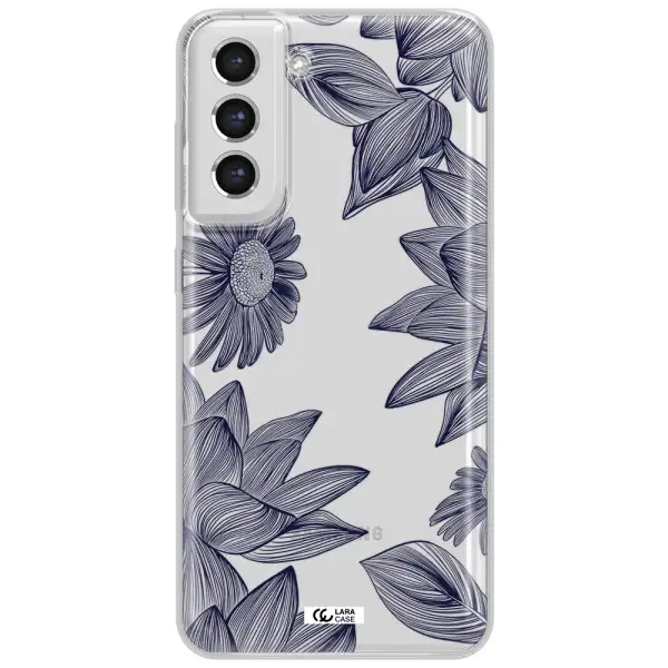 Blue Line Flower Samsung S21 Fe Clear Tpu Case