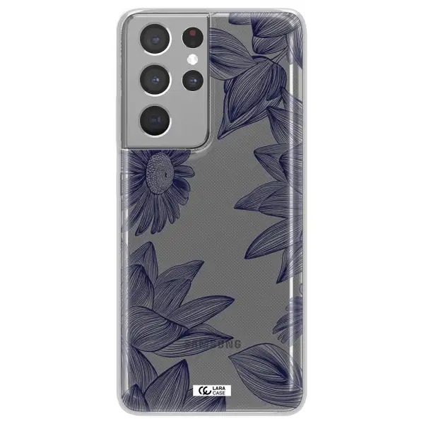 Blue Line Flower Samsung S21 Ultra Clear TPU Case