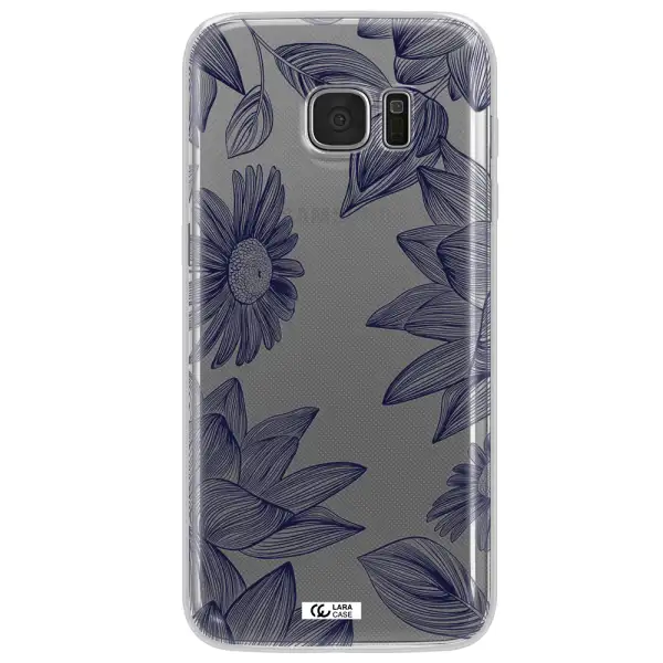 Blue Line Flower Samsung S7 Edge Clear TPU Case