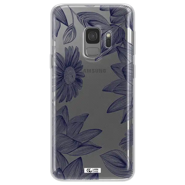 Blue Line Flower Samsung S9 Clear TPU Case