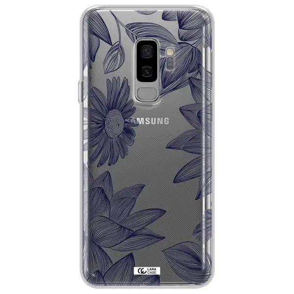 Blue Line Flower Samsung S9 Plus Clear TPU Case