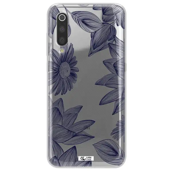Blue Line Flower Xiaomi Mi 9 Clear TPU Case