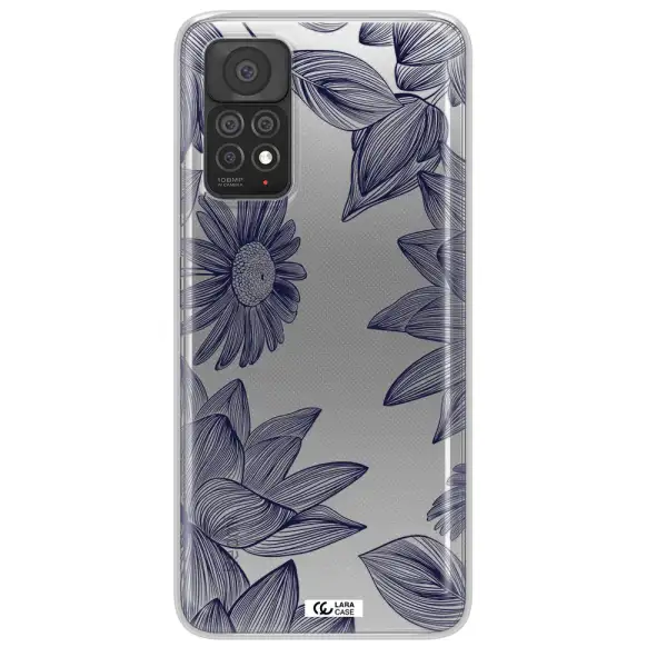 Blue Line Flower Xiaomi Note 11 Pro Clear TPU Case