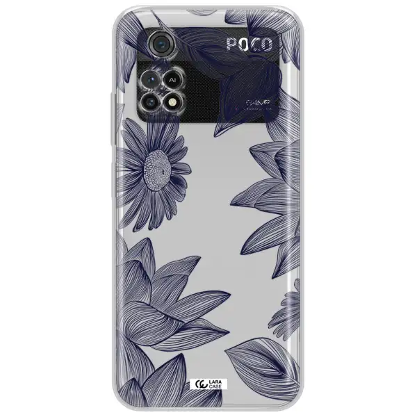 Blue Line Flower Xiaomi Poco M4 Pro 4G Clear Tpu Case