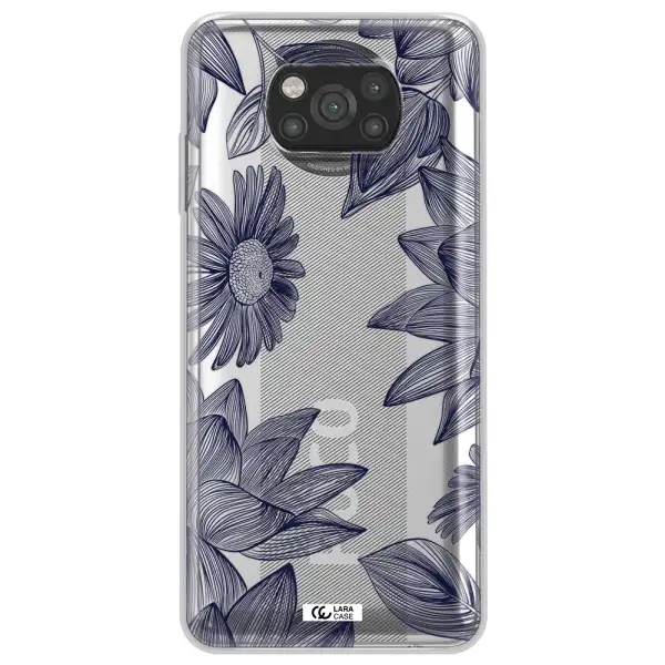 Blue Line Flower Xiaomi Poco X3 Clear TPU Case