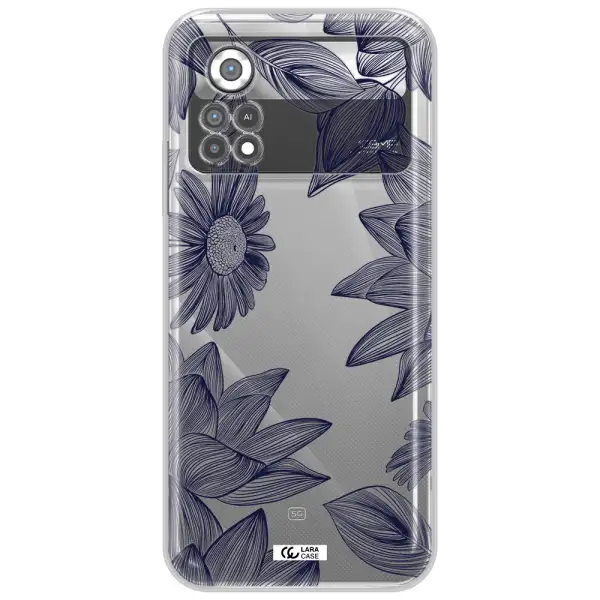 Blue Line Flower Xiaomi Poco X4 Pro Clear TPU Case