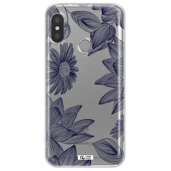Blue Line Flower Xiaomi Redmi 6 Pro Clear TPU Case