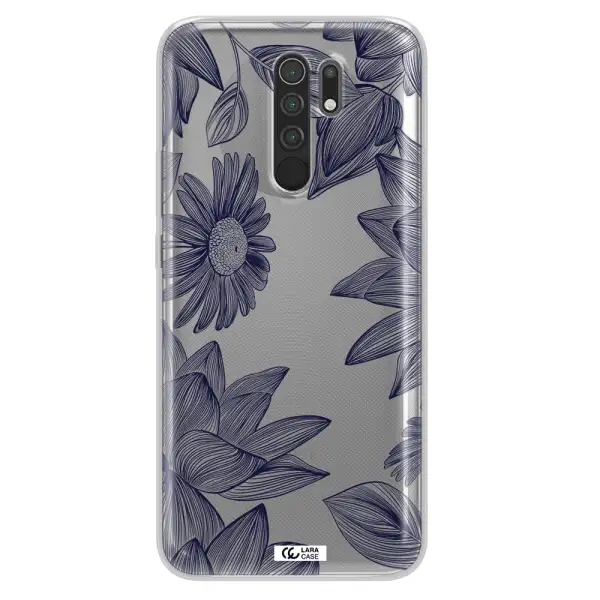 Blue Line Flower Xiaomi Redmi 9 Clear TPU Case