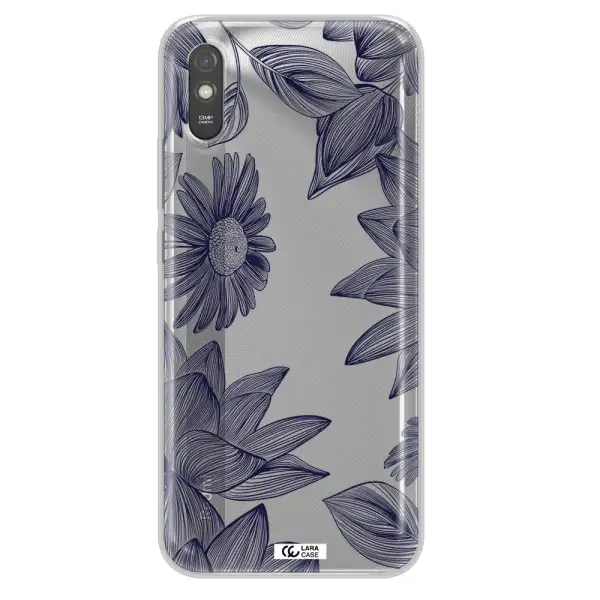Blue Line Flower Xiaomi Redmi 9A Clear TPU Case