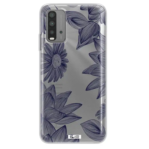 Blue Line Flower Xiaomi Redmi 9T Clear TPU Case