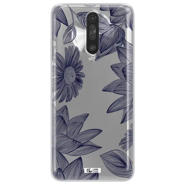 Blue Line Flower Xiaomi Redmi K30 Clear TPU Case