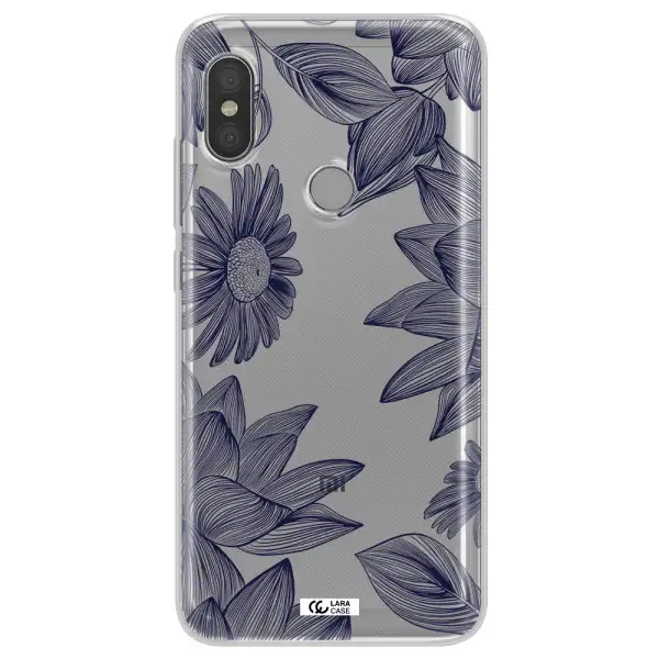 Blue Line Flower Xiaomi Redmi Note 6 Pro Clear TPU Case