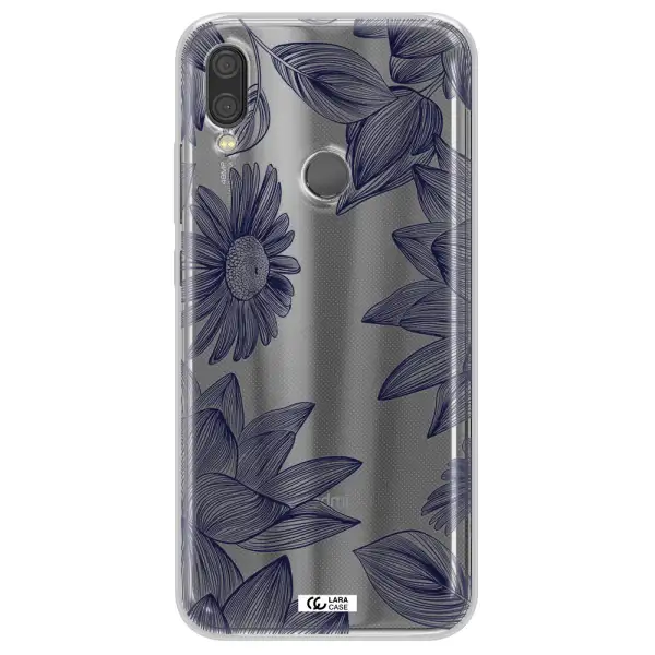 Blue Line Flower Xiaomi Redmi Note 7 Clear TPU Case