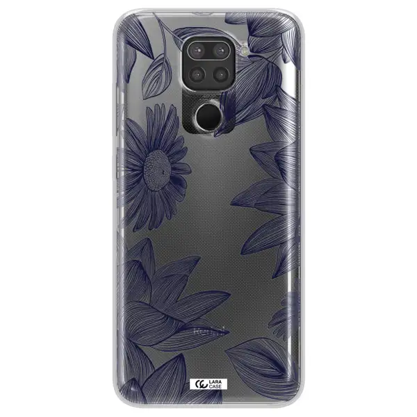 Blue Line Flower Xiaomi Redmi Note 9 Clear TPU Case