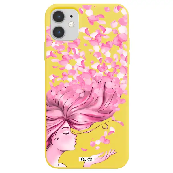 Sakura Leaves Hair Apple iPhone 11 Silicone canary yellow Case