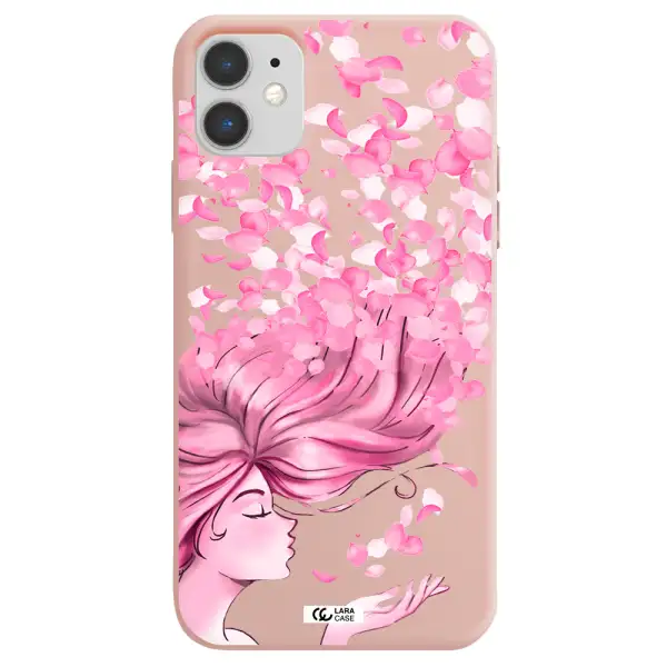 Sakura Leaves Hair Apple iPhone 11 Silicone pastel pink Case