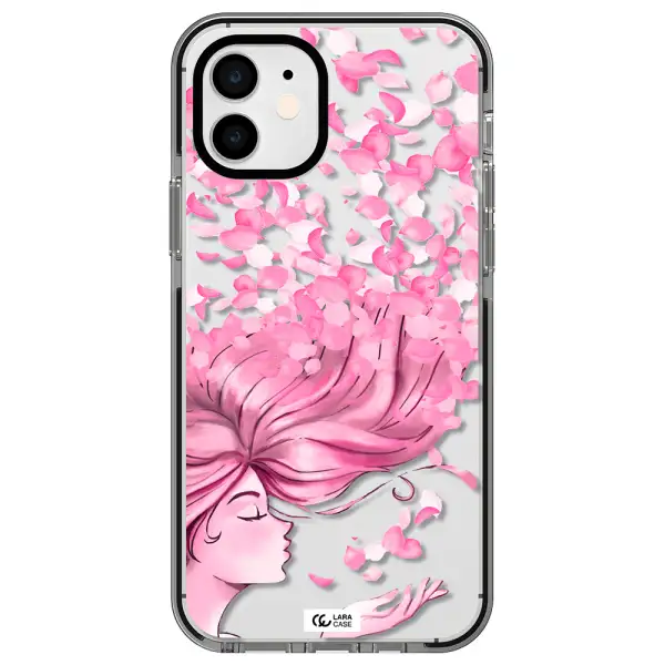 Sakura Leaves Hair Apple iPhone 12 impact black border Case