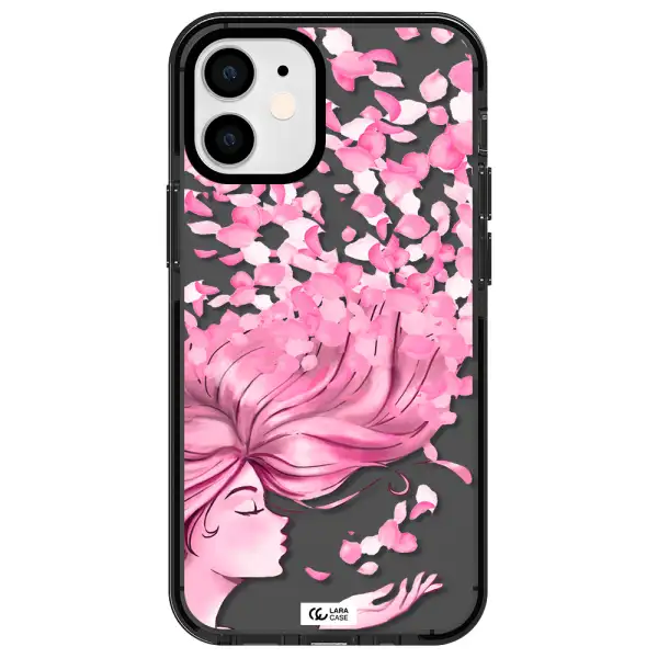 Sakura Leaves Hair Apple iPhone 12 mini impact Smoke Black Case