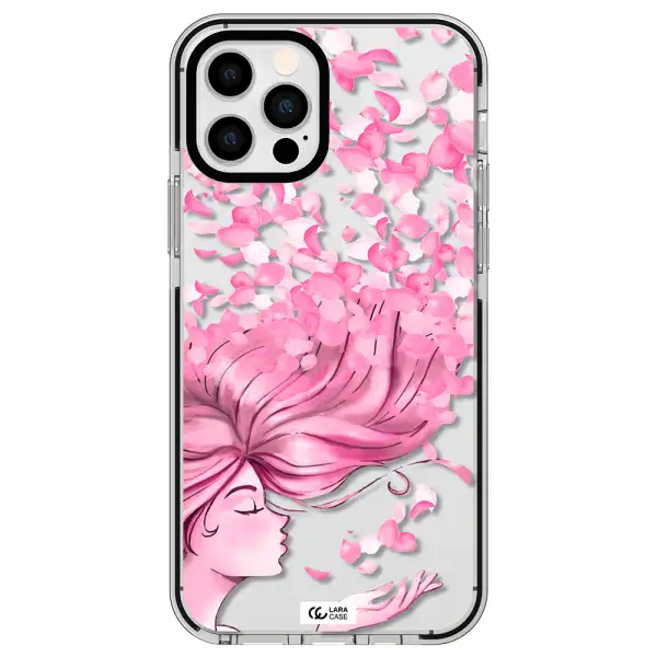 Sakura Leaves Hair Apple iPhone 12 pro impact black border Case